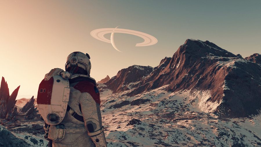 Image from Bethesda's Starfield showing an astronaut on a barren planet.